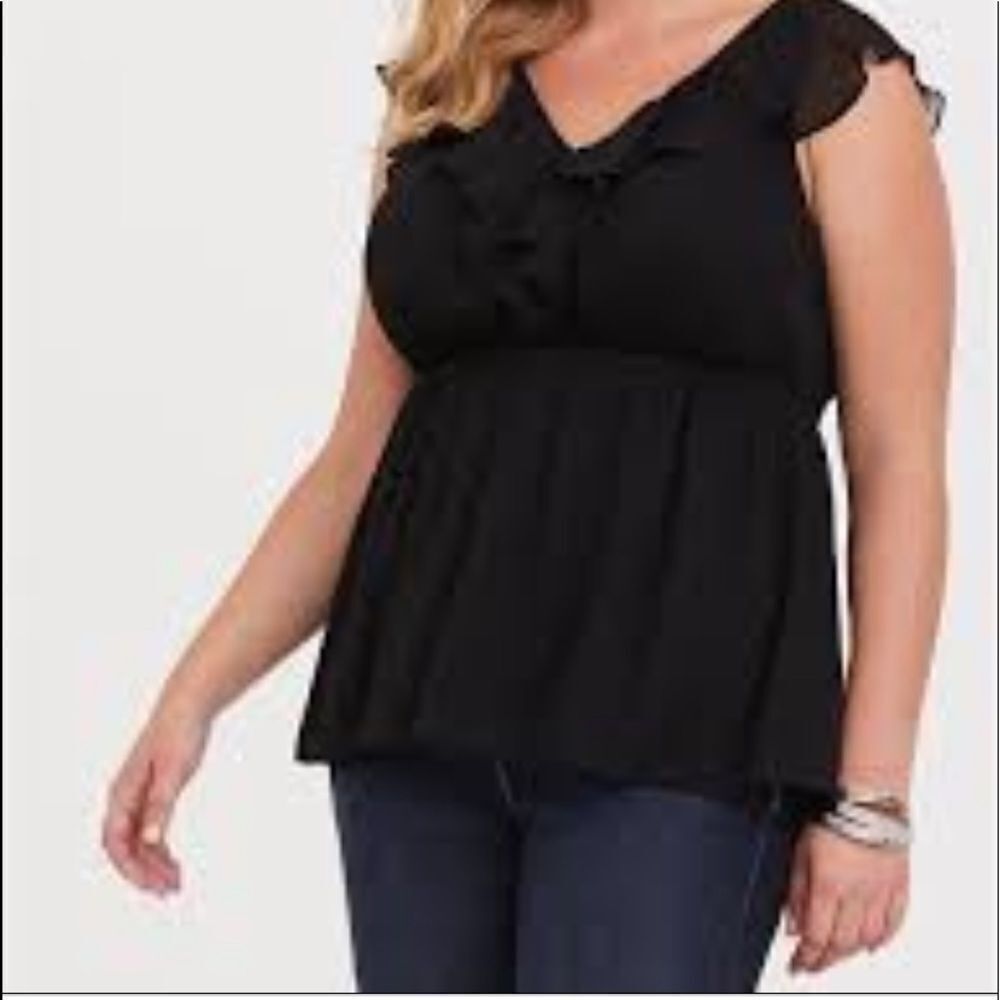 Torrid Ruffle Chiffon Babydoll Tank Top Black 5X